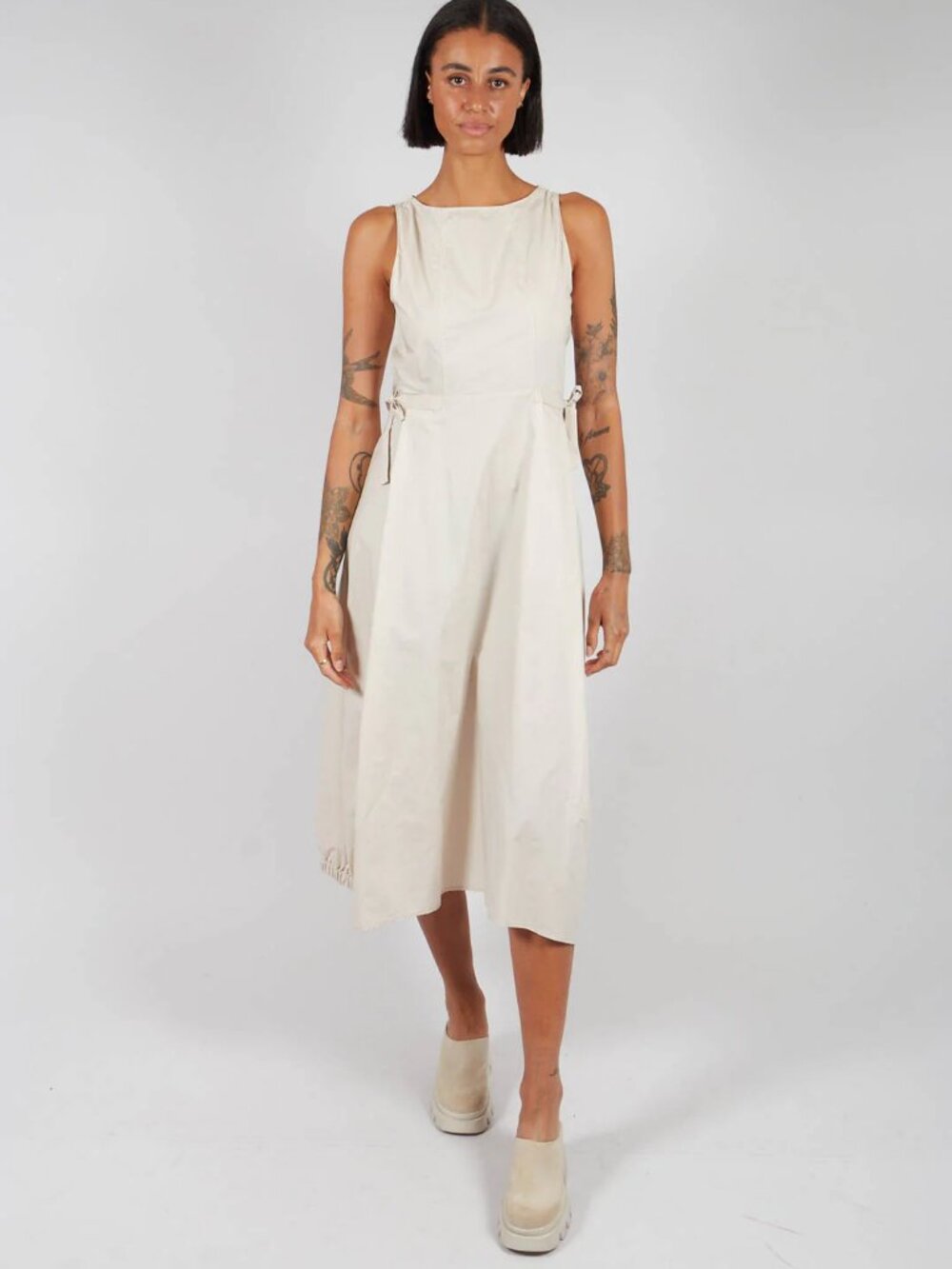 Beatrice B Midi Dress Flared Poplin Large Light Beige Italian Minimalist Luxury
